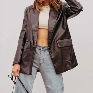 PRINCESS POLLY JOCELYN FAUX LEATHER BLAZER BLACK